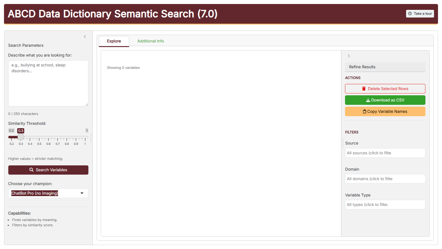 ABCD Data Dictionary Chatbot screenshot